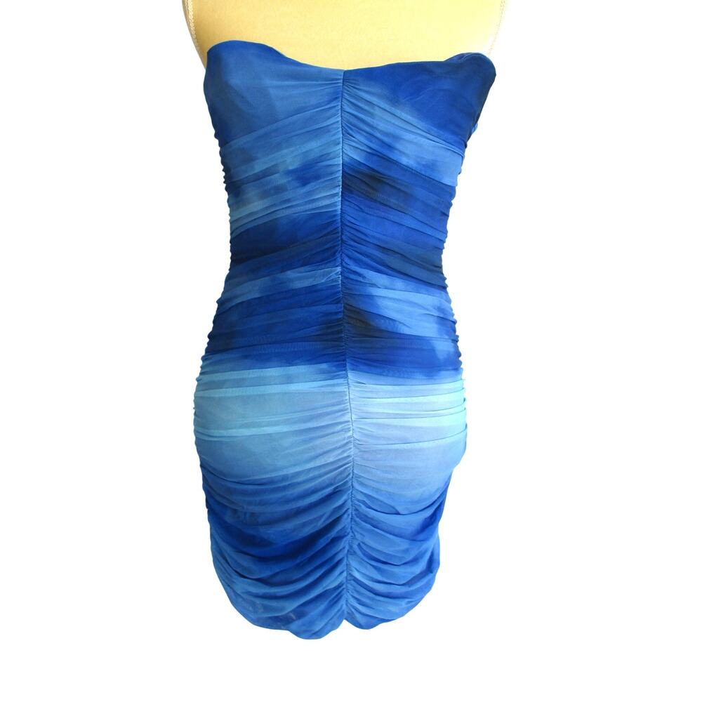 Nwt ZARA Blue Ombre Ruched Strapless Bodycon Mini Dress Women Sz L